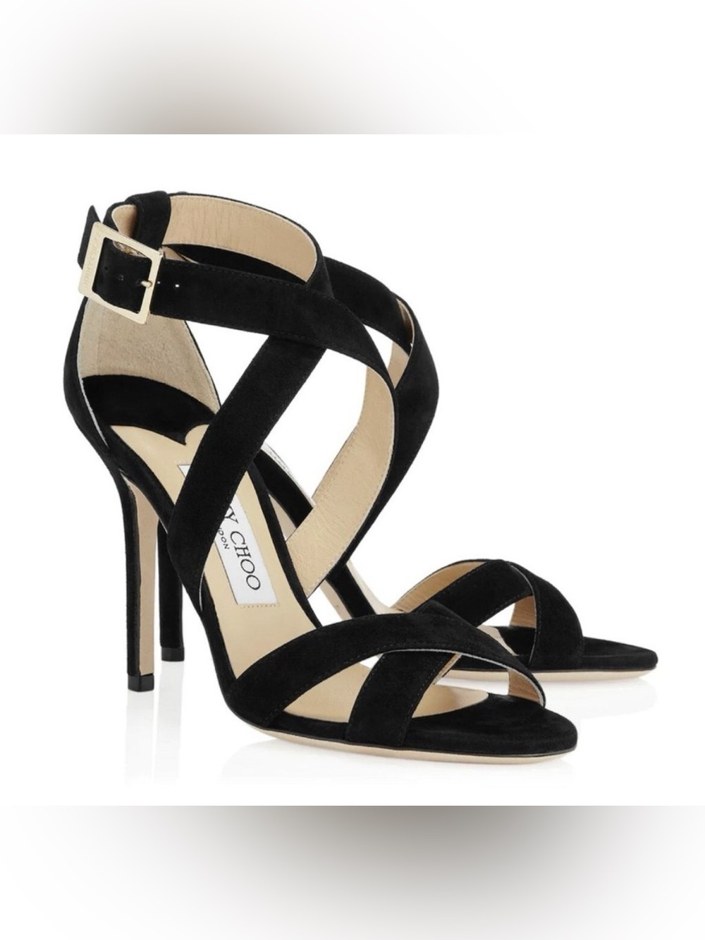 JIMMY CHOO Lottie Black Suede Heels Sandals Size 36.5